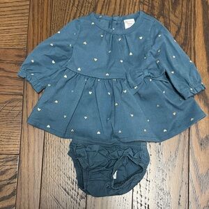 Carter's Teal Peplum Dress & Bloomer Set with Gold Hearts